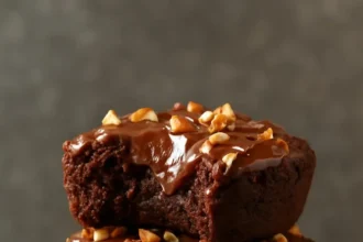 Delicious turtle brownies topped with caramel and pecans