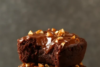 Delicious turtle brownies topped with caramel and pecans
