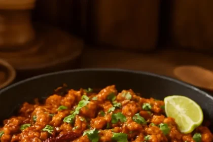 A colorful Vegan Chicken dish displayed on a festive table during a celebration.