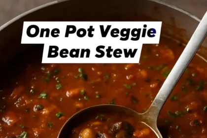 Bowl of veggie white bean stew filled with fresh vegetables and herbs