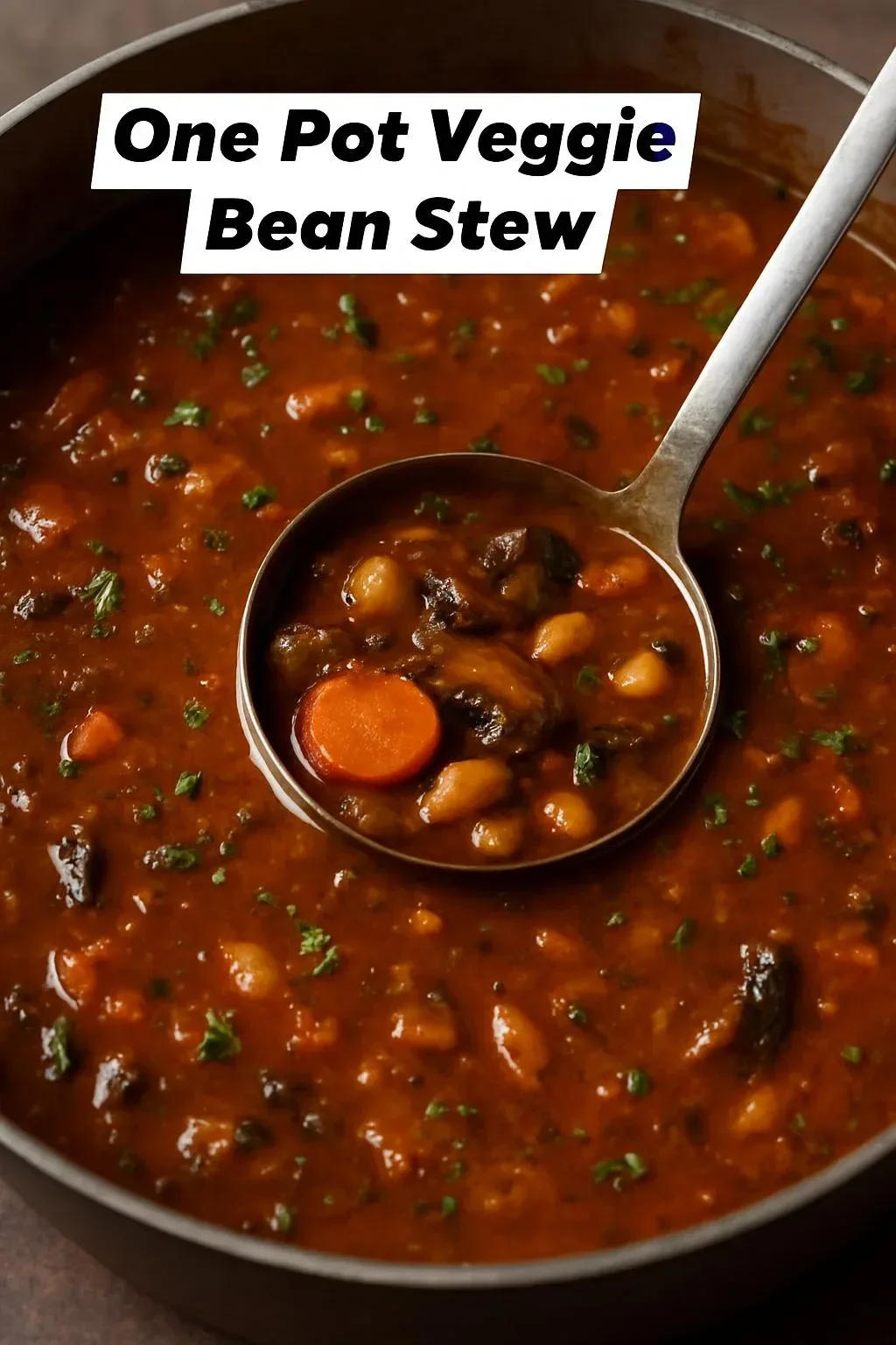 Bowl of veggie white bean stew filled with fresh vegetables and herbs