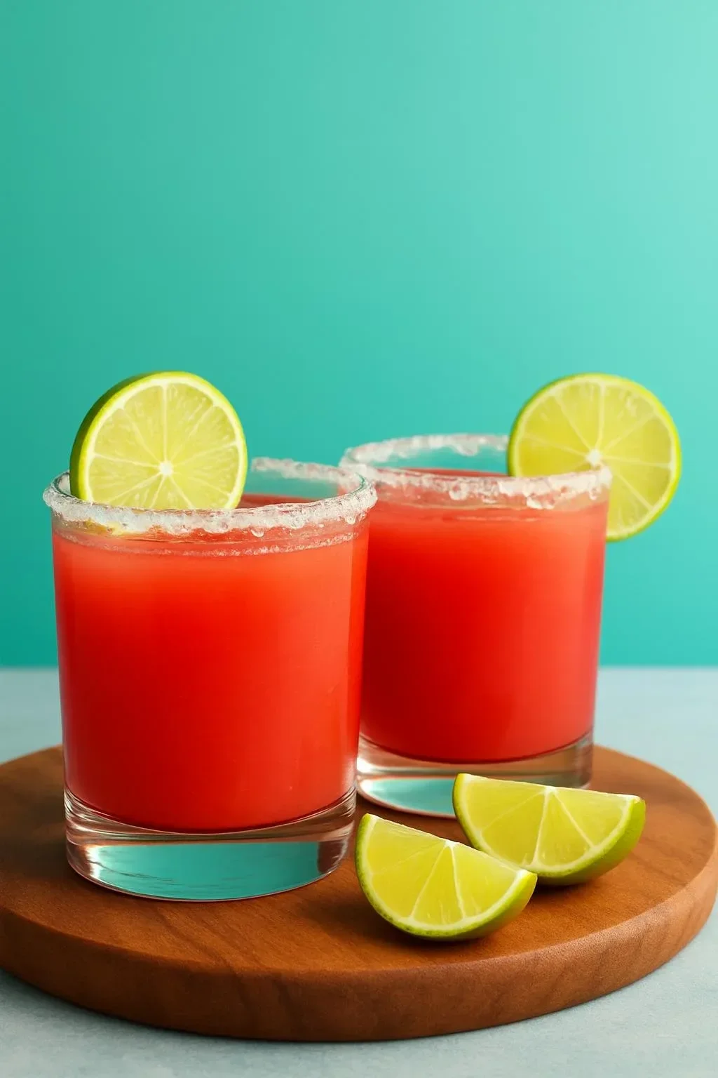 Refreshing watermelon margaritas in a glass with lime garnish