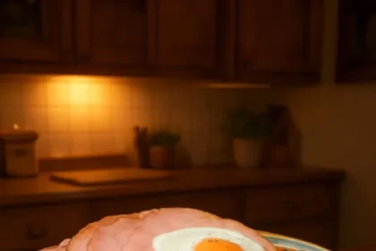 Plate of Wiltshire Gammon with triple cooked homemade chips and baked beans