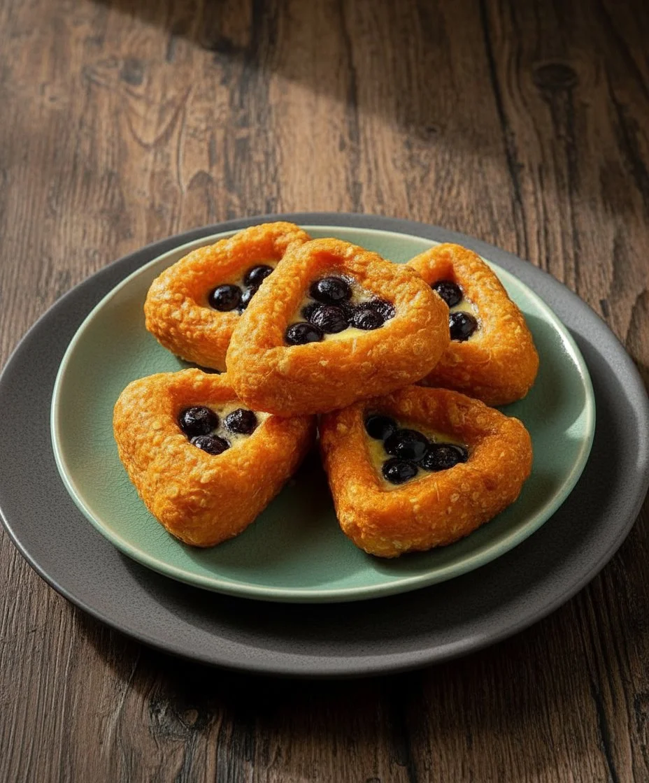 Freshly baked Blueberry Cheese Pastry Bites on a platter with blueberries