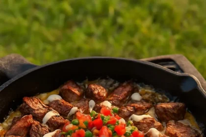 Delicious cheesy fries topped with melted cheese in a serving dish