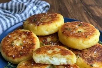 Delicious cheesy potato cakes served on a plate
