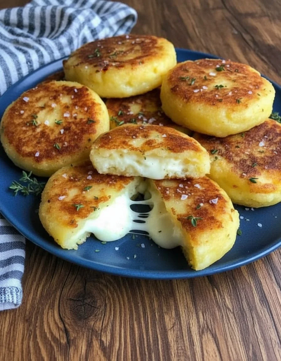 Delicious cheesy potato cakes served on a plate
