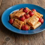 Creamy roasted tomato pasta dish served with fresh basil
