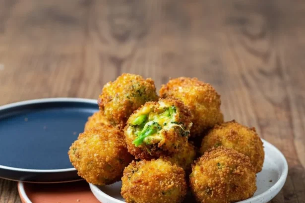 Crispy broccoli cheese bites served on a plate, perfect for snacking
