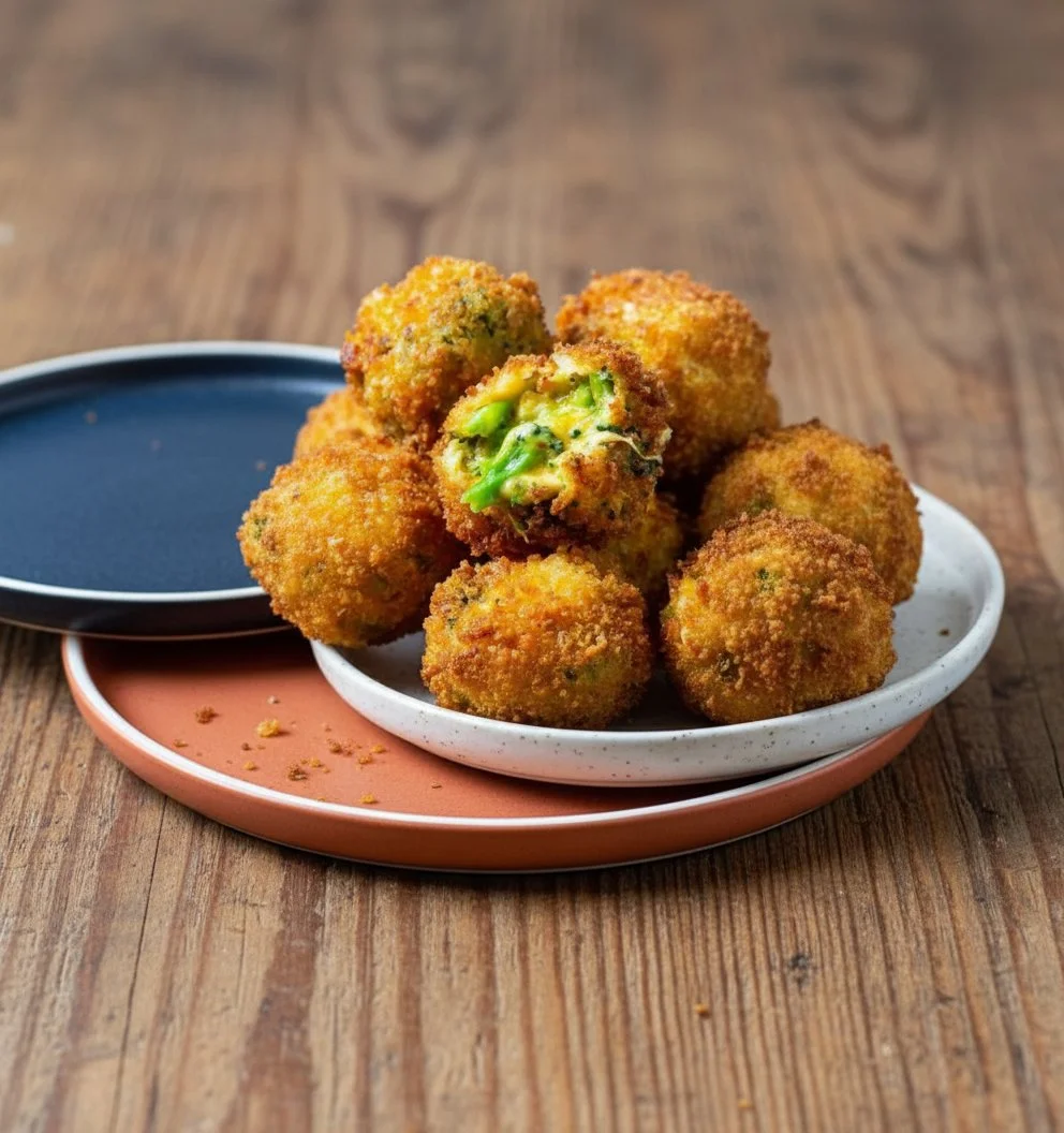 Crispy broccoli cheese bites served on a plate, perfect for snacking
