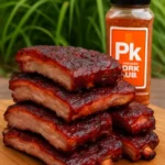 Delicious hot and fast ribs ready to serve on a barbecue plate