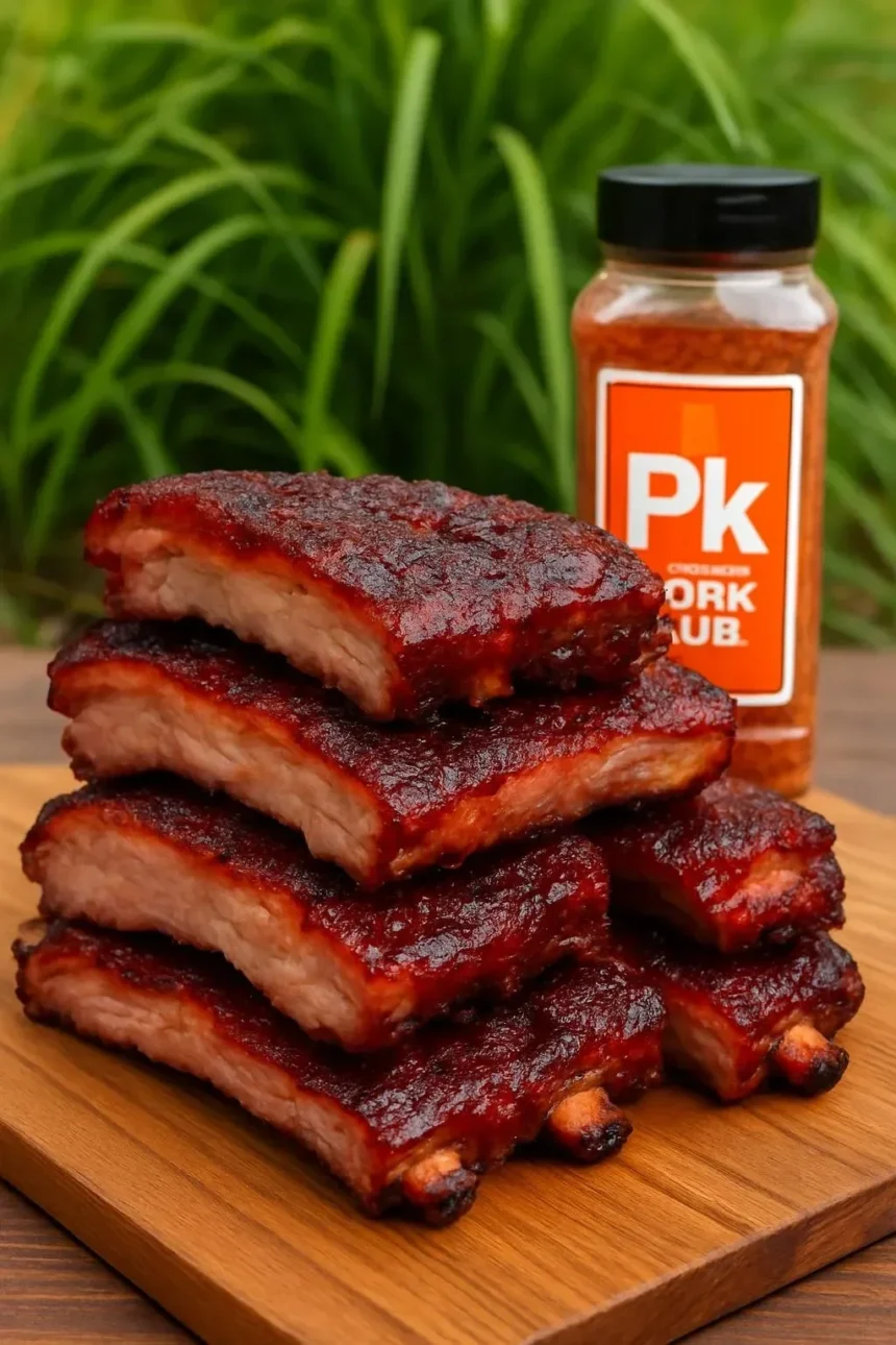 Delicious hot and fast ribs ready to serve on a barbecue plate