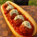 Delicious meatball sub with marinara sauce and cheese on a fresh sub roll