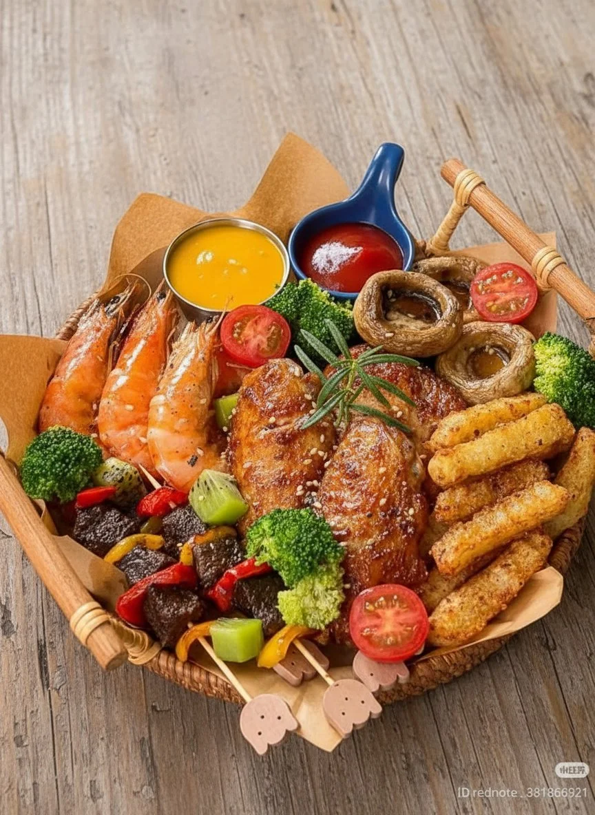 Delicious mixed grill platter featuring assorted meats and dipping sauces