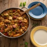 Delicious Okra Stew featuring Chicken, Sausage, Shrimp, and Crawfish Tails