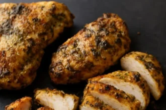 Juicy grilled pork skewers on a barbecue grill served with dipping sauce