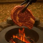 Juicy prime rib roast seasoned and cooked to perfection, garnished with herbs.