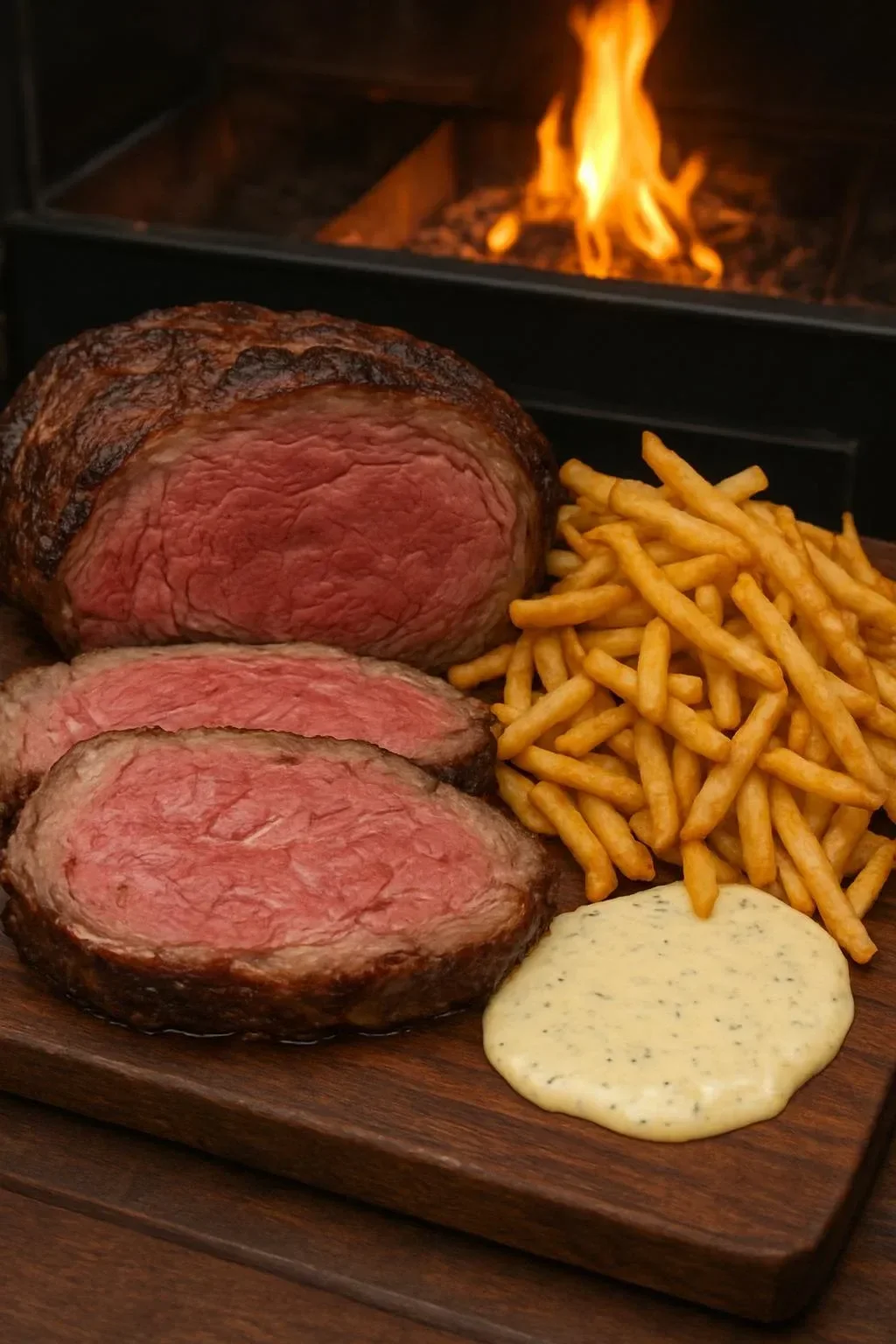 Succulent prime rib roast cooked to perfection, garnished and ready to serve.