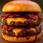 Smash burger patty melt with melted cheese and grilled onions on toasted bread