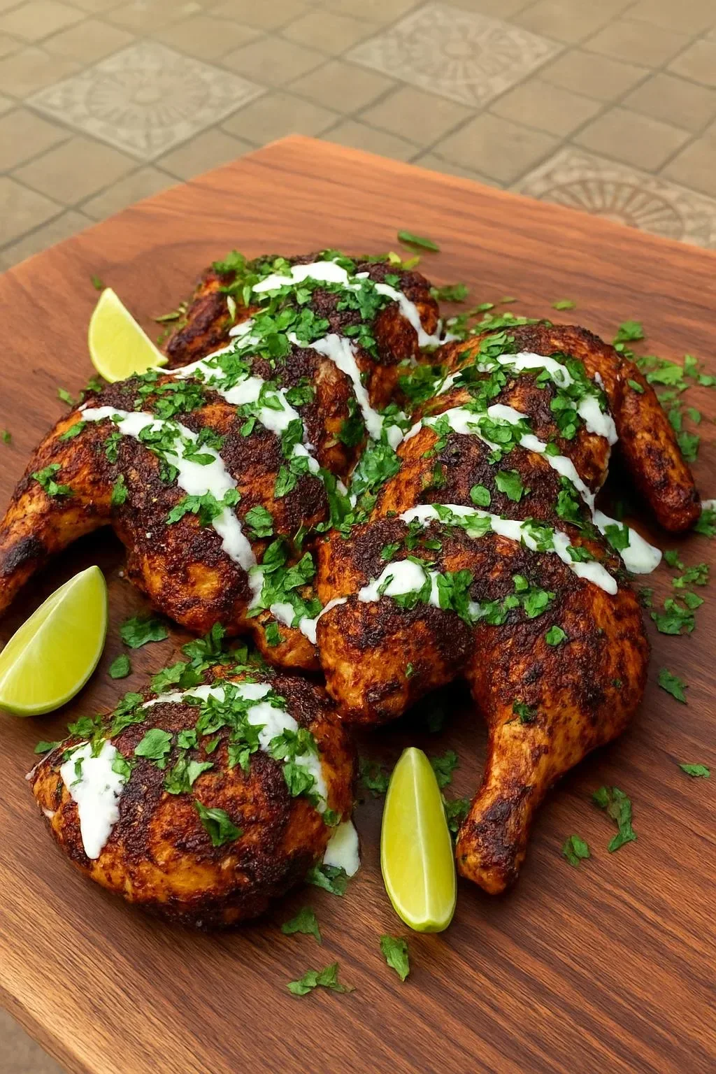 Deliciously smoked chicken served with herbs and spices