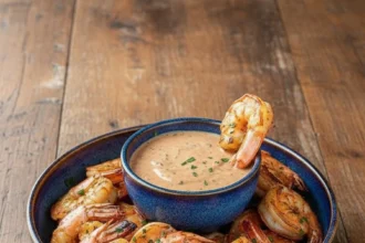 Smoky chipotle grilled shrimp served with zesty ranch sauce on a platter