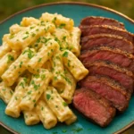 Delicious plate of Steak Pasta with tender beef and flavorful sauce