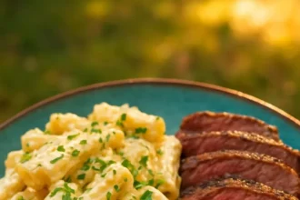 Delicious plate of Steak Pasta with tender beef and flavorful sauce