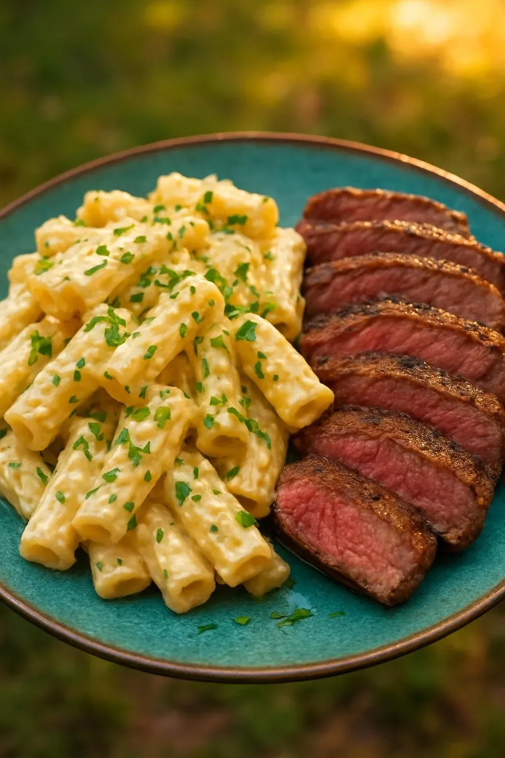 Delicious plate of Steak Pasta with tender beef and flavorful sauce