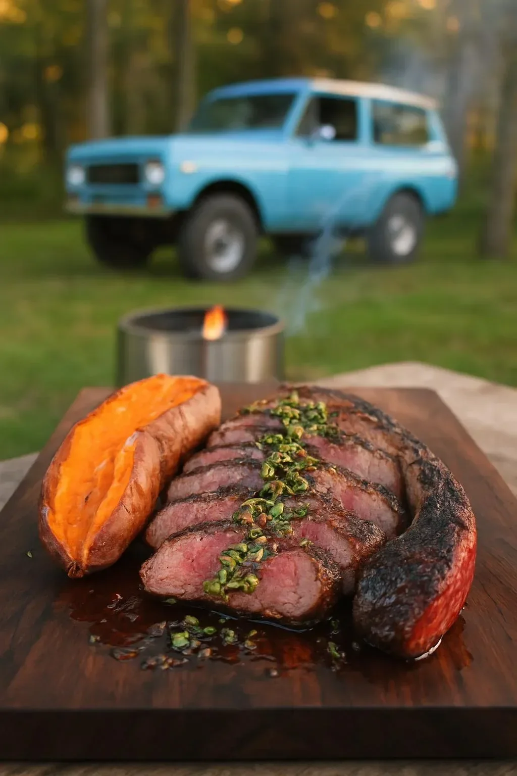 Succulent Tomahawk Steak grilled to perfection on a cutting board.