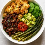Bulgogi bowl with roasted spring vegetables for a healthy meal