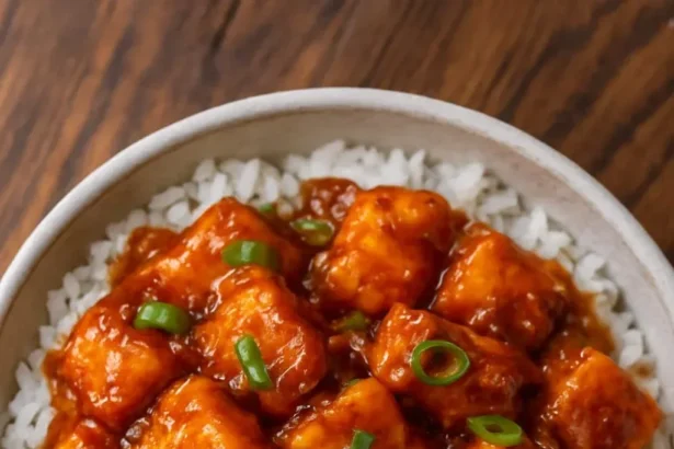 Crispiest tofu served in a savory garlic ginger sauce