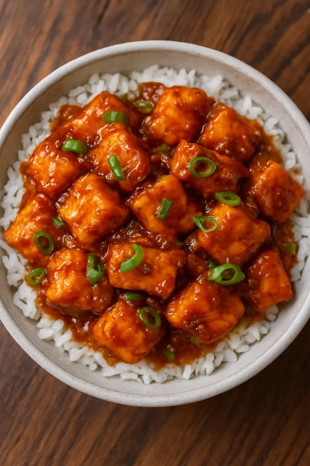 Crispiest tofu served in a savory garlic ginger sauce