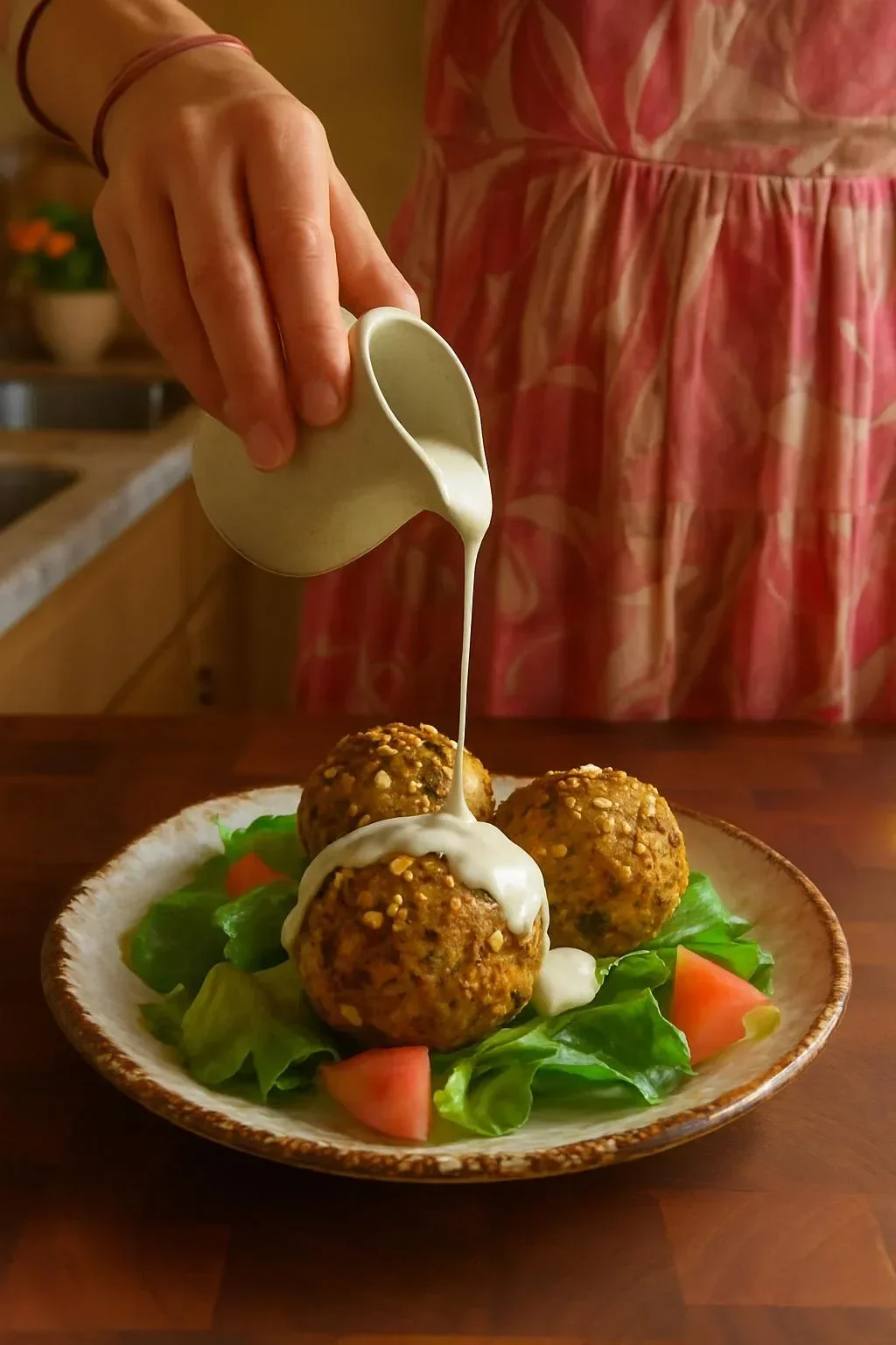 Plate of crispy lentil fritters garnished and ready to serve