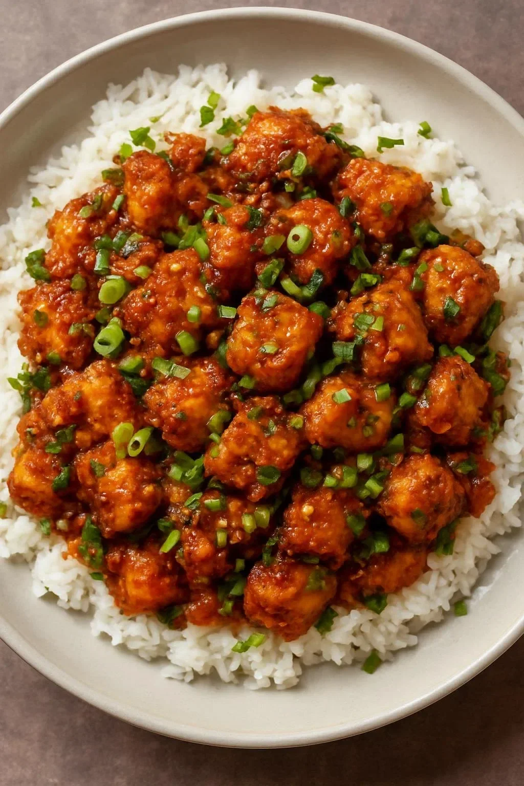 Plate of crispy spicy tofu garnished with herbs and served with dipping sauce.