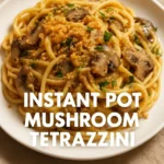 Easy 1 pot mushroom tetrazzini served in a bowl with a sprinkle of parsley