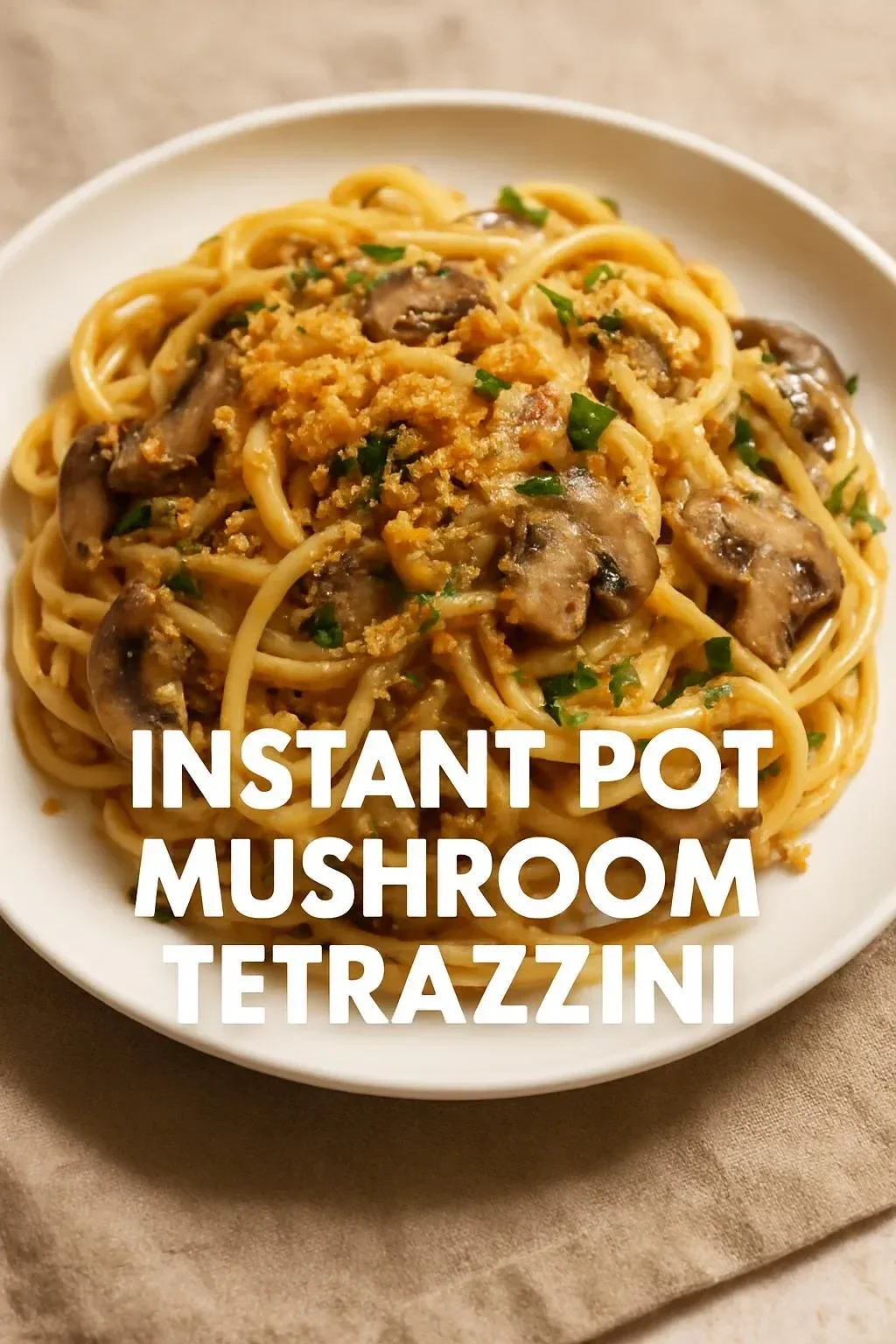 Easy 1 pot mushroom tetrazzini served in a bowl with a sprinkle of parsley