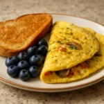High protein moong egg omelet topped with fresh herbs and spices