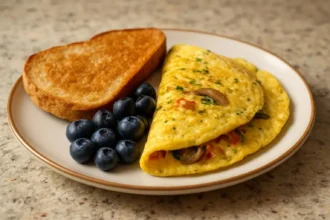 High protein moong egg omelet topped with fresh herbs and spices