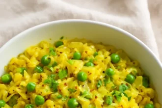A bowl of Instant Pot Indian Cabbage and Peas, showcasing vibrant colors and healthy ingredients.