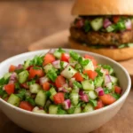 Kachumber Salad with chopped vegetables and herbs in a bowl