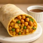 Delicious samosa burrito filled with spiced potatoes and savory ingredients