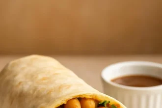 Delicious samosa burrito filled with spiced potatoes and savory ingredients