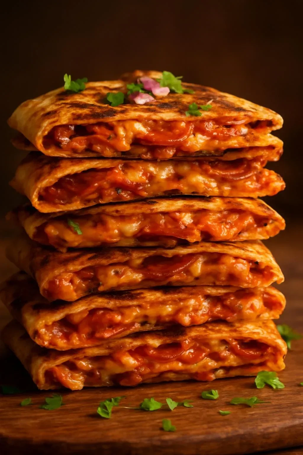 Sheet pan pepperoni pizza quesadilla, crispy and cheesy with pepperoni slices