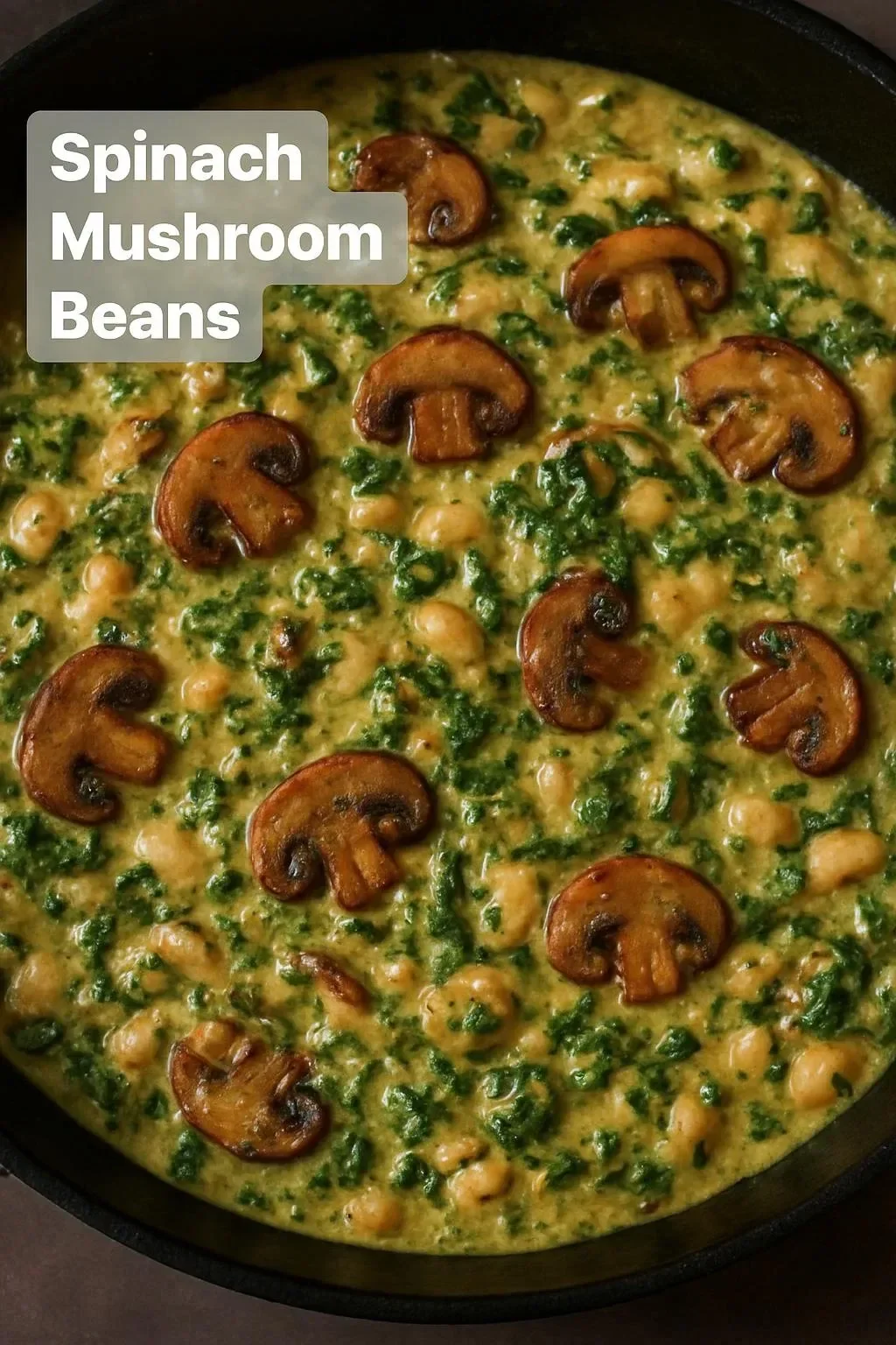 Healthy dish of spinach mushroom beans served in a bowl.