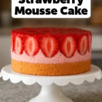 Deliciously layered Strawberry Mousse Cake with fresh strawberries