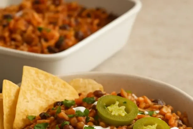 Delicious Tex Mex Casserole with cheese, beans, and spices