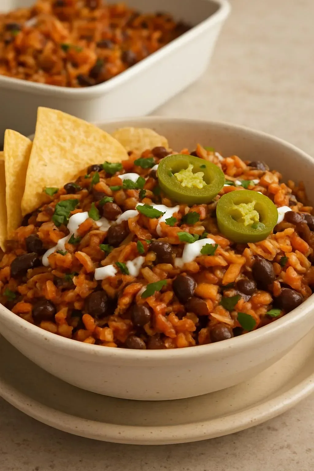 Delicious Tex Mex Casserole with cheese, beans, and spices