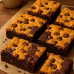 Delicious Vegan Brookie made with layers of brownie and cookie dough.