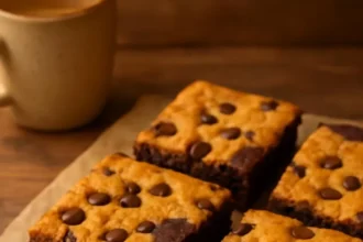 Delicious Vegan Brookie made with layers of brownie and cookie dough.
