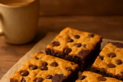 Delicious Vegan Brookie made with layers of brownie and cookie dough.